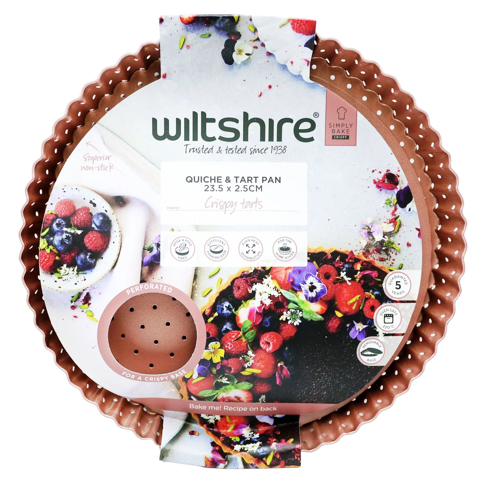 Wiltshire Rose Gold Perforated Quiche and Tart Pan, Round, Non-Stick,