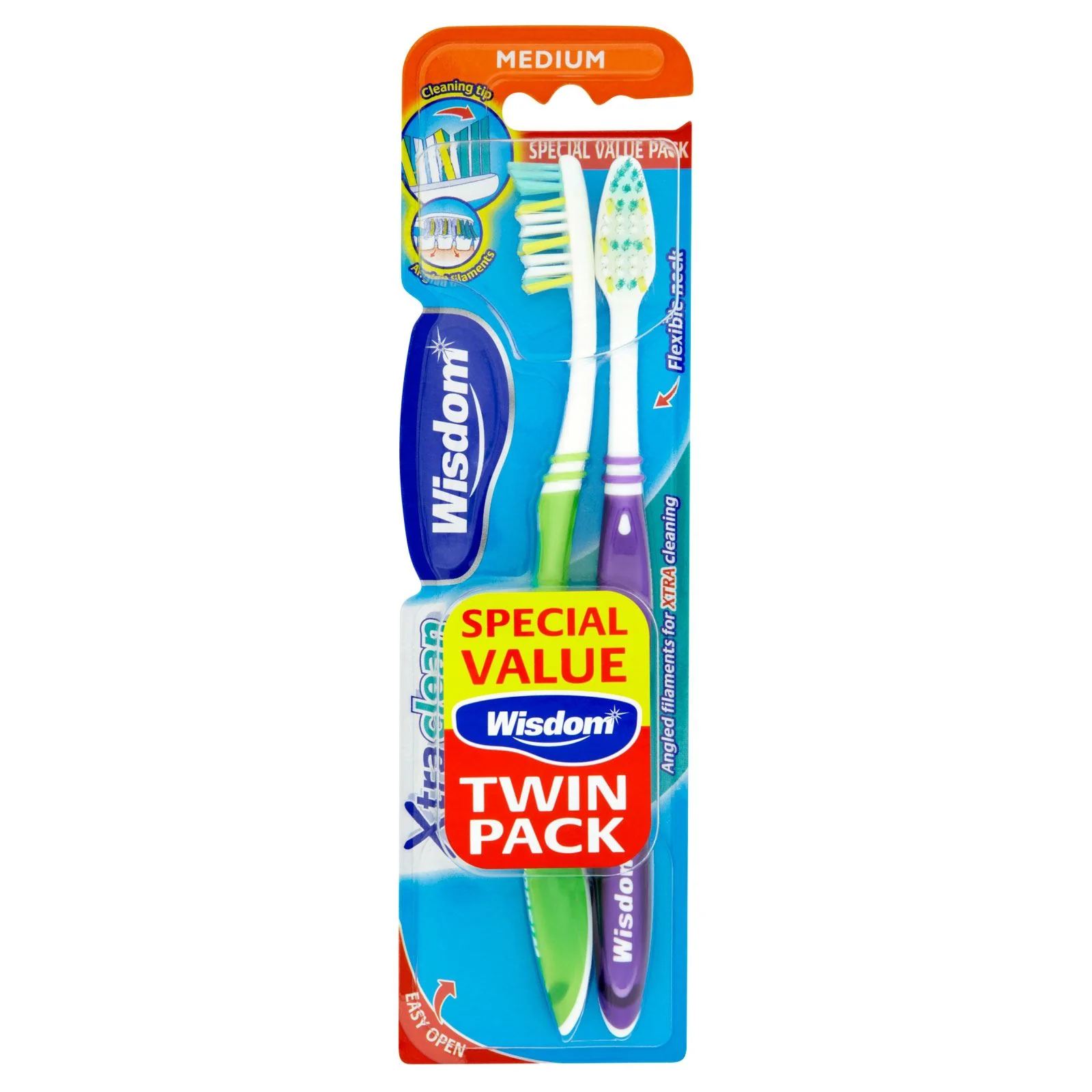 Wisdom Extra Clean Medium Toothbrush Twin Pack