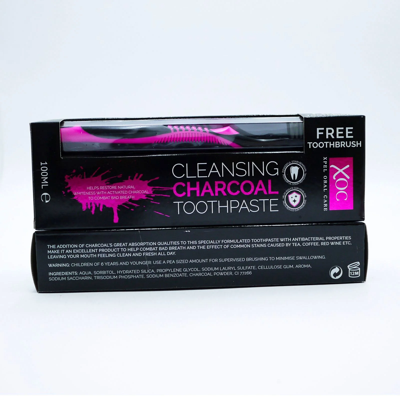 XOC Charcoal Toothpaste 100 ml with Free Toothbrush